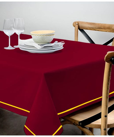Single Embroidery Border Sateen Cotton Solid Table Cloth - Burgundy
