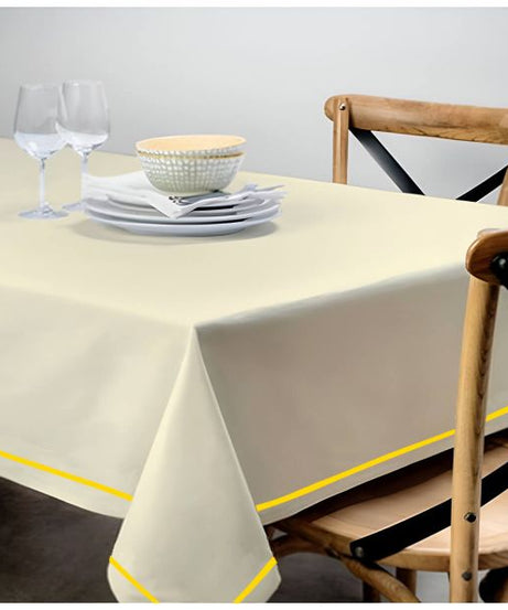 Single Embroidery Border Sateen Cotton Solid Table Cloth - Ivory