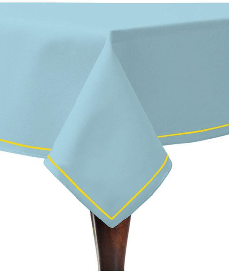 Single Embroidery Border Sateen Cotton Solid Table Cloth - Light Blue