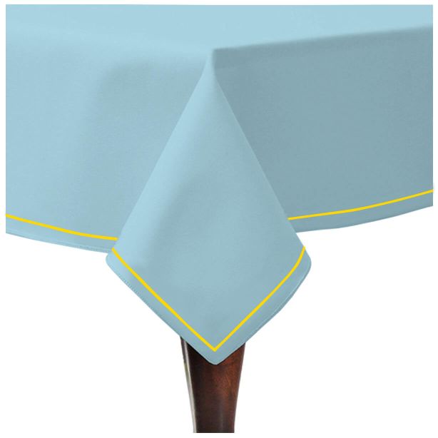 Single Embroidery Border Sateen Cotton Solid Table Cloth - Light Blue
