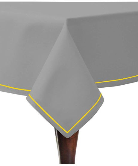 Single Embroidery Border Sateen Cotton Solid Table Cloth - Light Grey