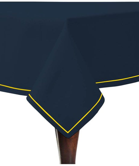 Single Embroidery Border Sateen Cotton Solid Table Cloth - Navy