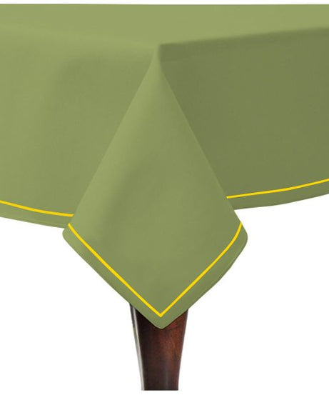 Single Embroidery Border Sateen Cotton Solid Table Cloth - Sage
