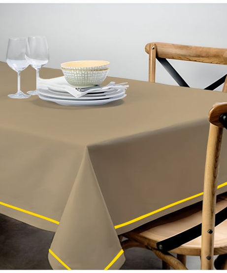 Single Embroidery Border Sateen Cotton Solid Table Cloth - Taupe