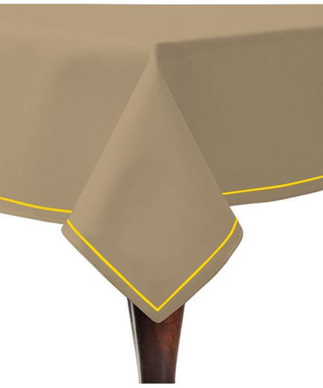 Single Embroidery Border Sateen Cotton Solid Table Cloth - Taupe