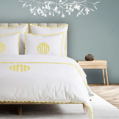 Monogram 400TC Cotton Small Scallop Embroidery Duvet Cover Set