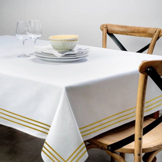 Triple Embroidery Border Sateen Cotton Solid Table Cloth