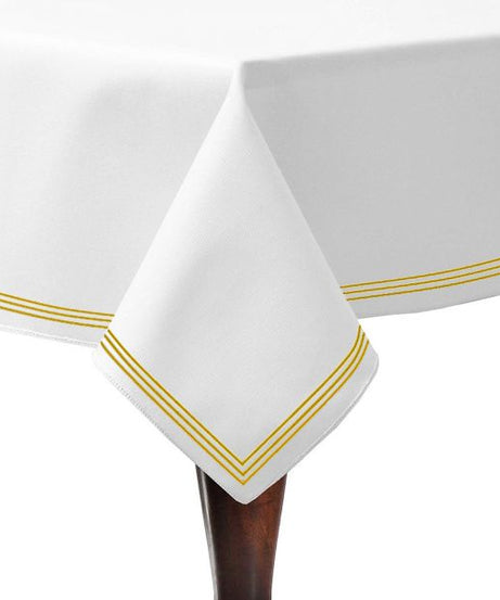 Triple Embroidery Border Sateen Cotton Solid Table Cloth