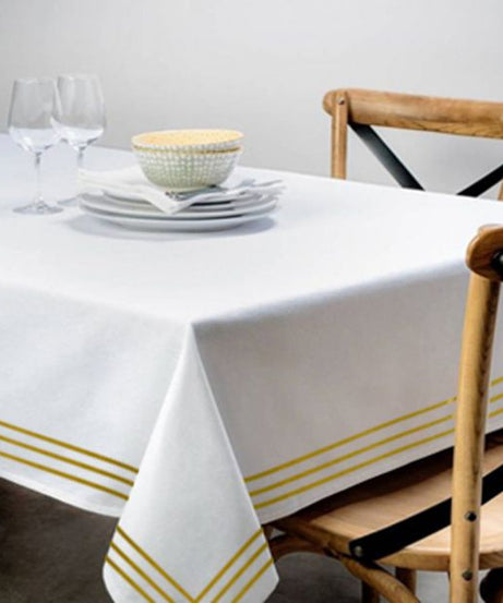 Triple Embroidery Border Sateen Poly Cotton Solid Table Cloth