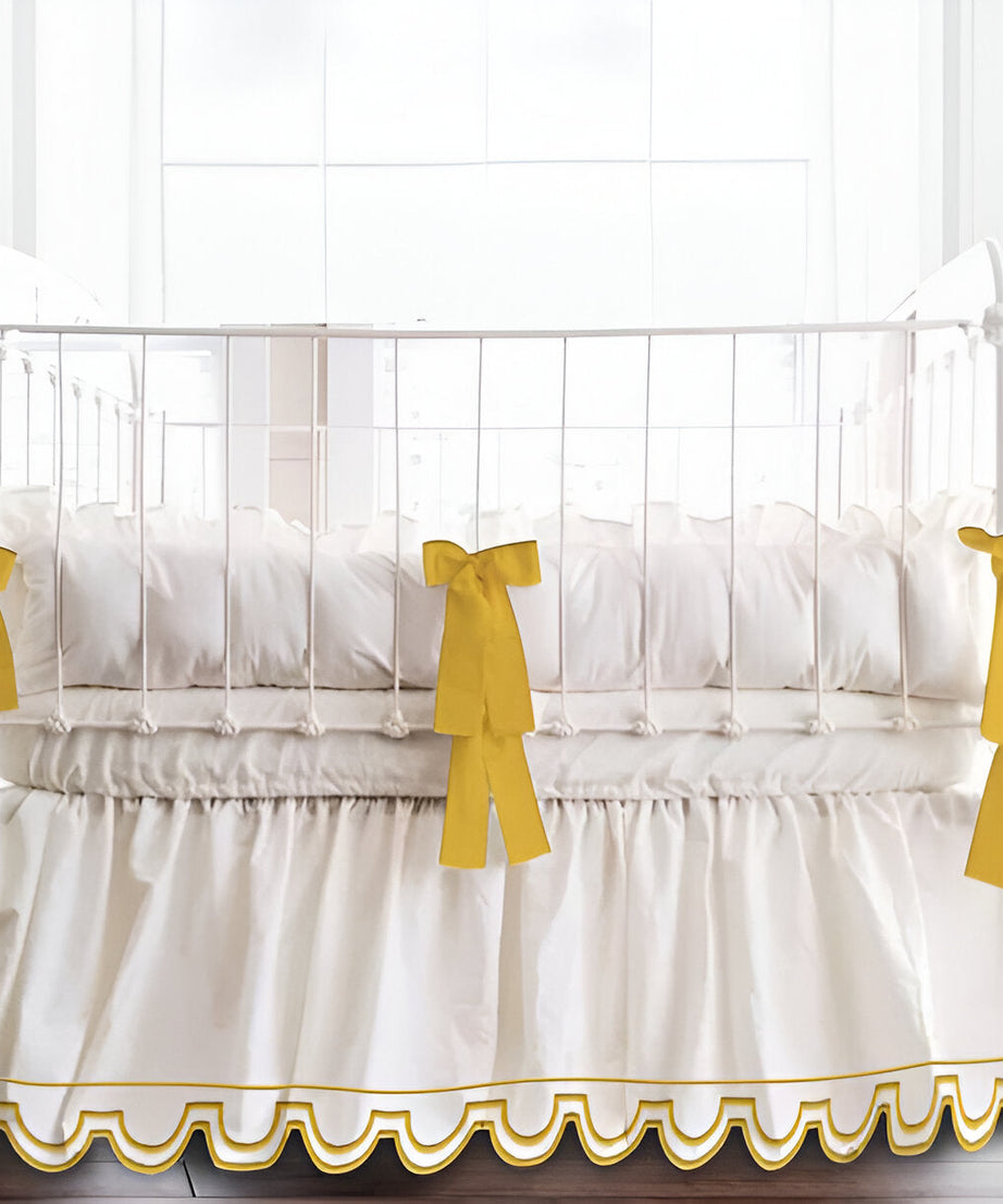 U Shape Scallop Embroidery Cotton Gathered Crib Skirt