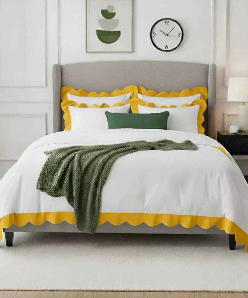 Wavy Applique Embroidery Cotton Duvet Cover Set