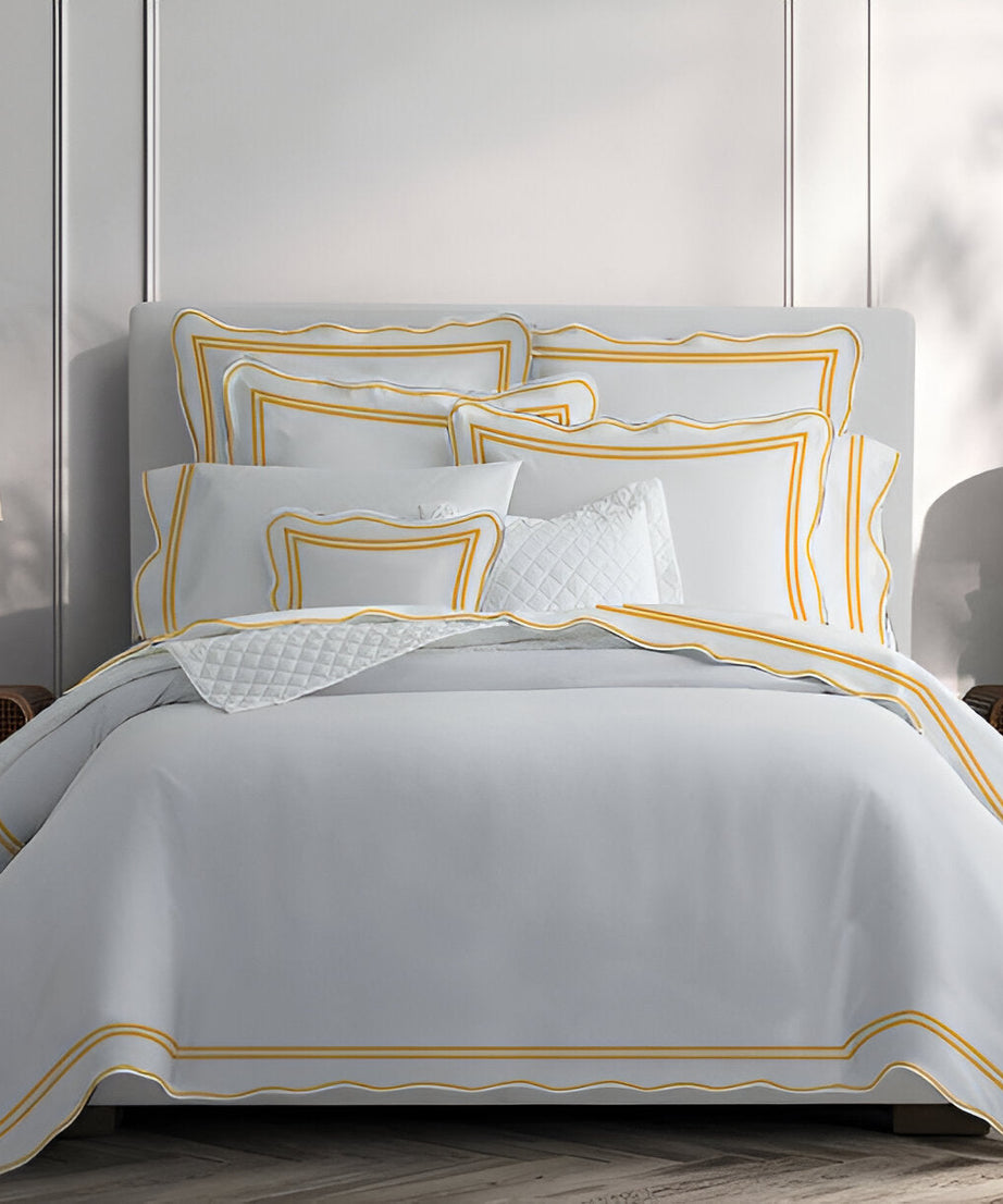 400TC Wavy Embroidery & Border Cotton Sateen Solid Duvet Cover Set