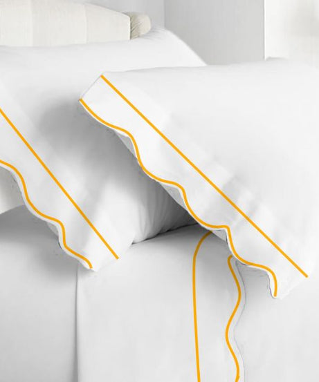 400TC Cotton Scallop Embroidery & Border Sateen Solid Sheet Set