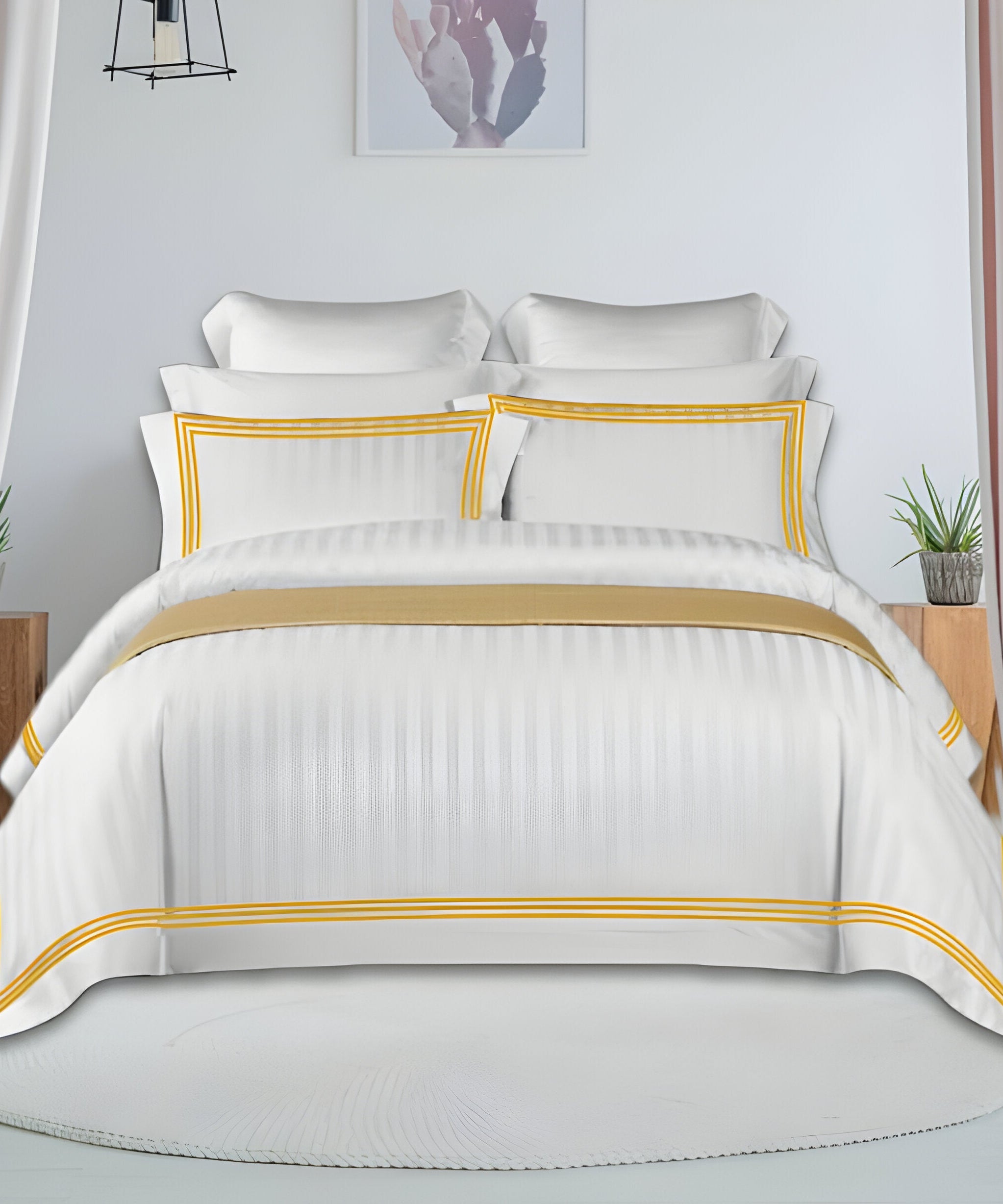 400TC Cotton Sateen Triple Edge Embroidery Stripe Duvet Cover Set