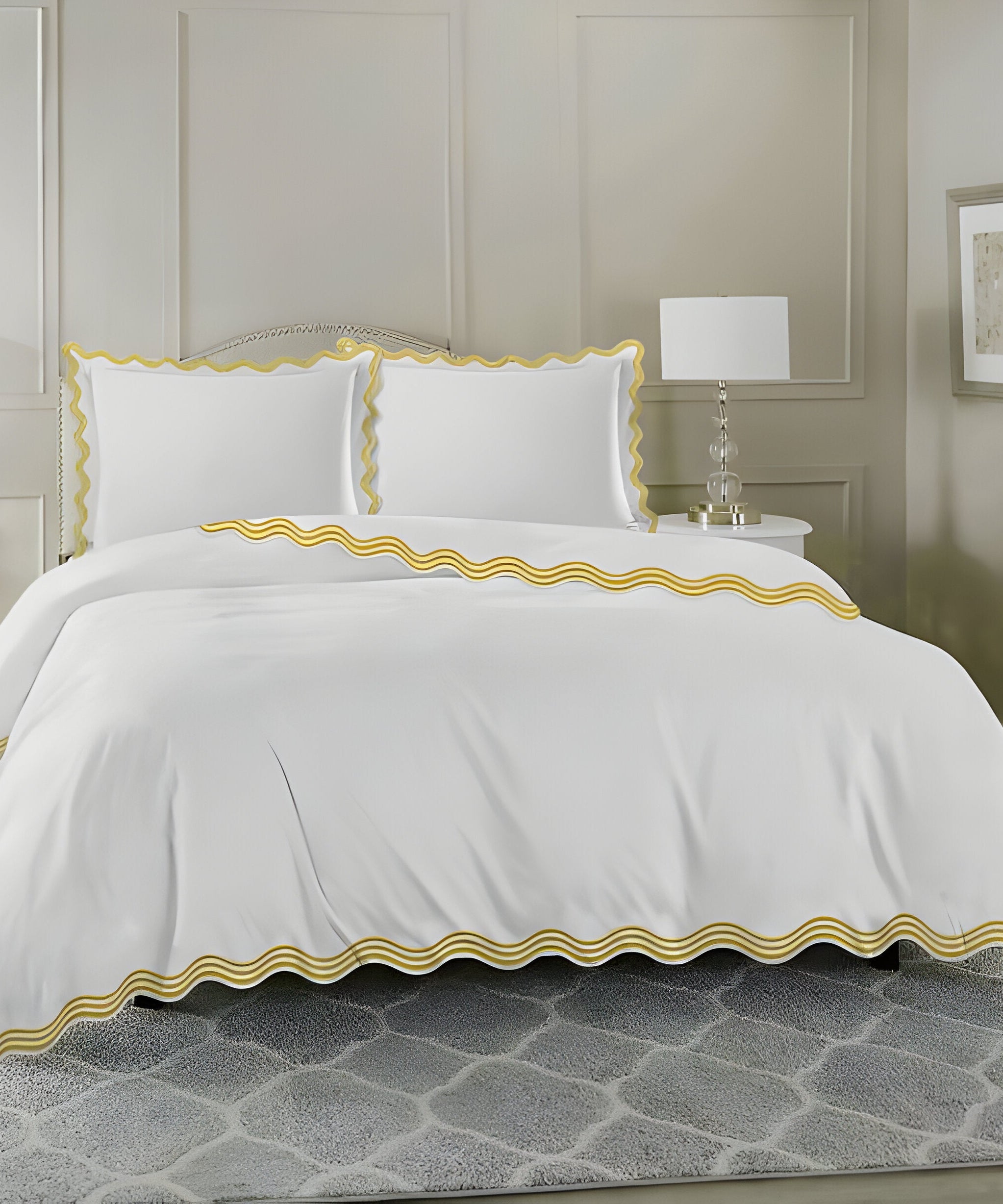 400TC Cotton Sateen Triple Scallop Embroidery Duvet Cover Set