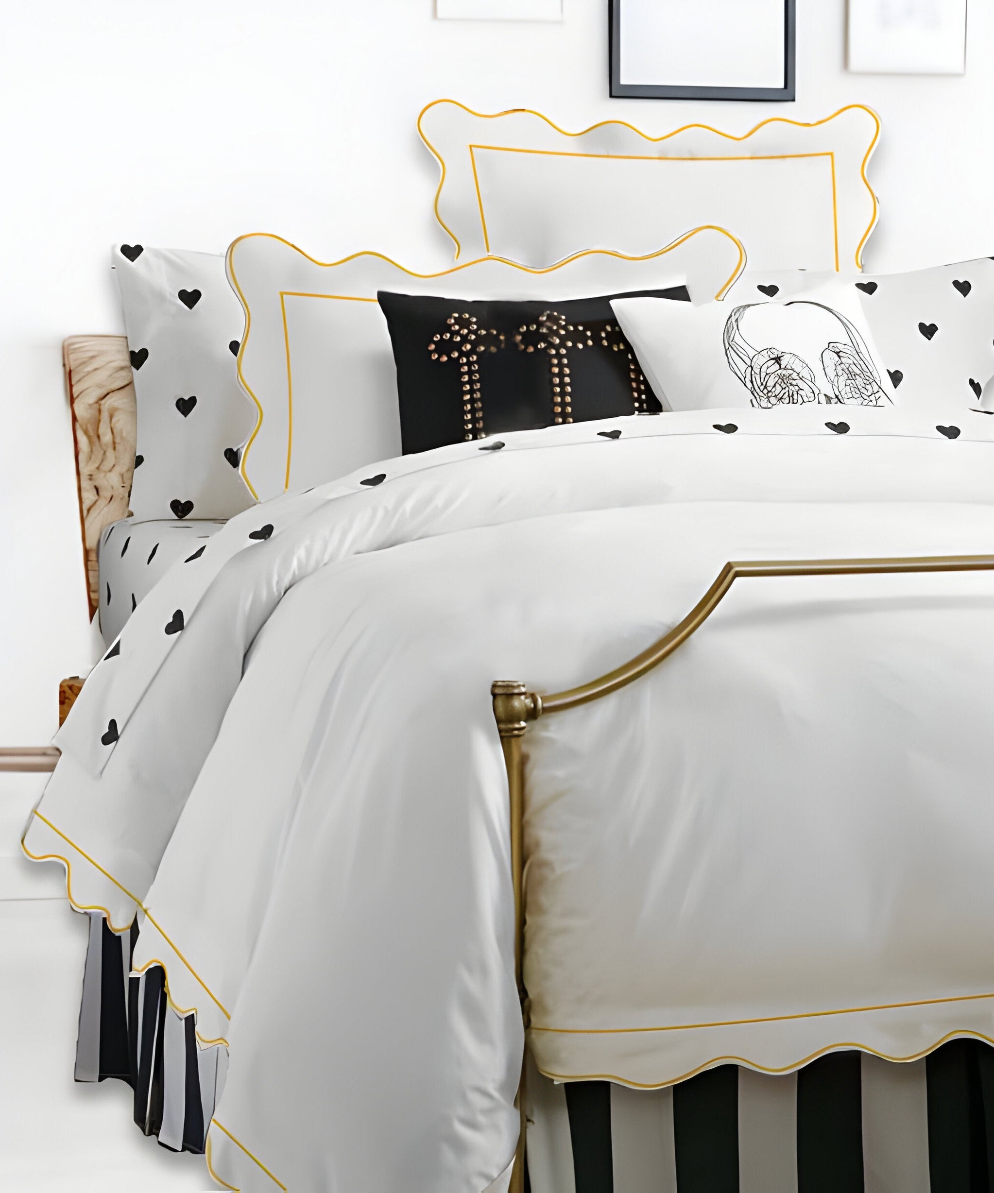 400TC Cotton Scallop Embroidery & Border Sateen Solid Duvet Cover Set