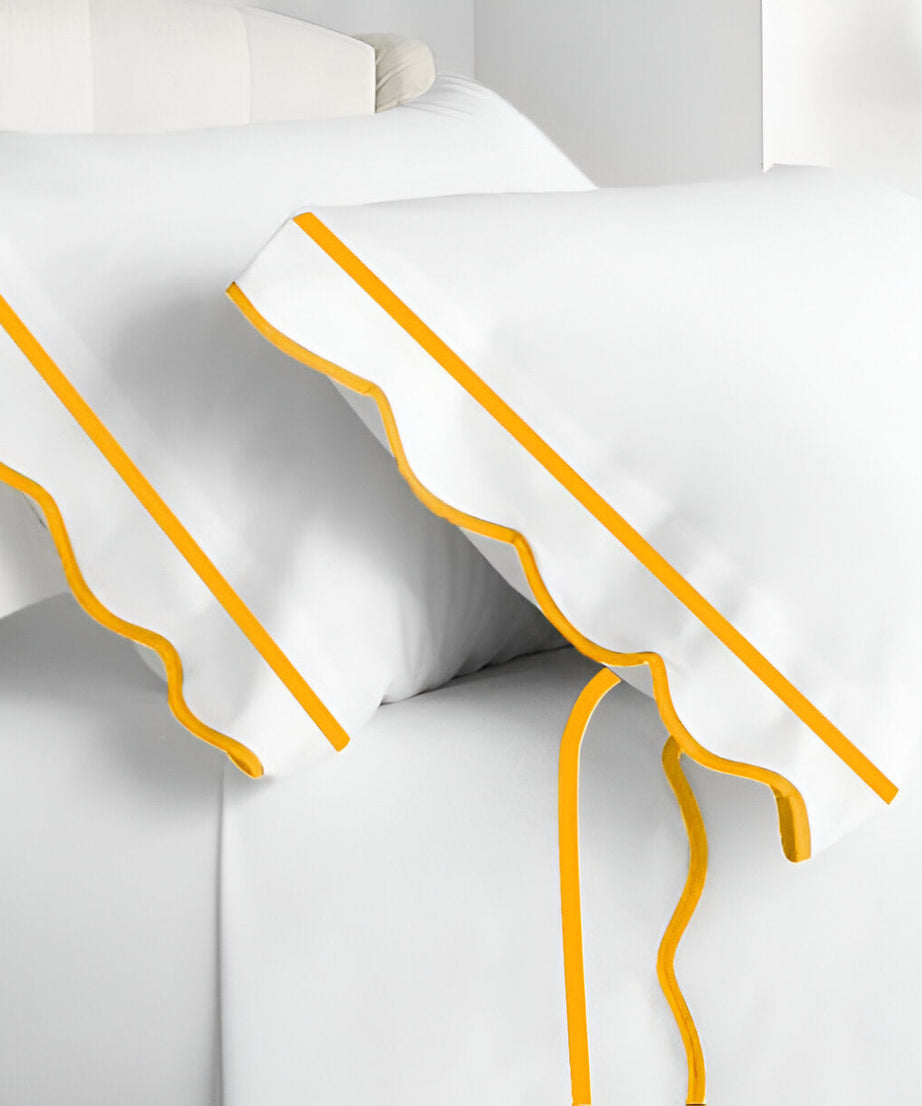 400TC Cotton Scallop Embroidery & Border Sateen Solid Pillowcases (Set Of 2)
