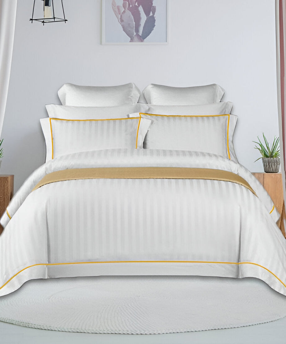 400TC Cotton Single Edge Embroidery Sateen Stripe Duvet Cover Set