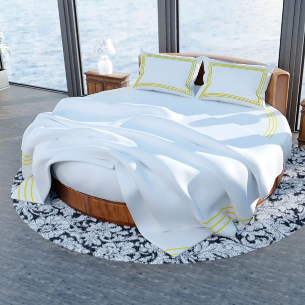 400TC Cotton Triple Embroidery Sateen Solid Round Duvet Cover Set