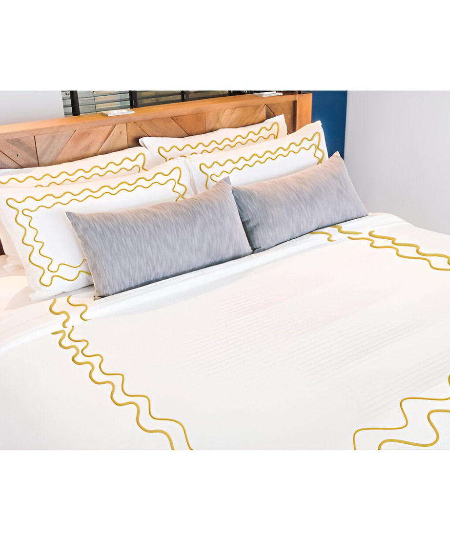 Double Wavy Embroidered Cotton Duvet Cover Set