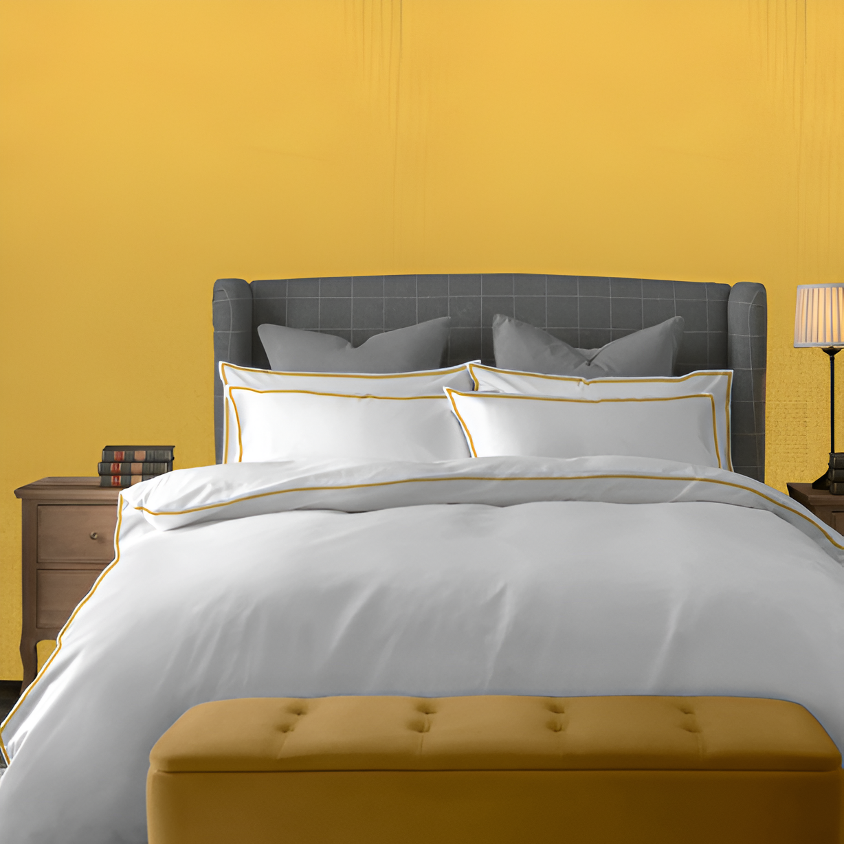 400TC Embroidery Cotton Sateen Solid Duvet Cover Set