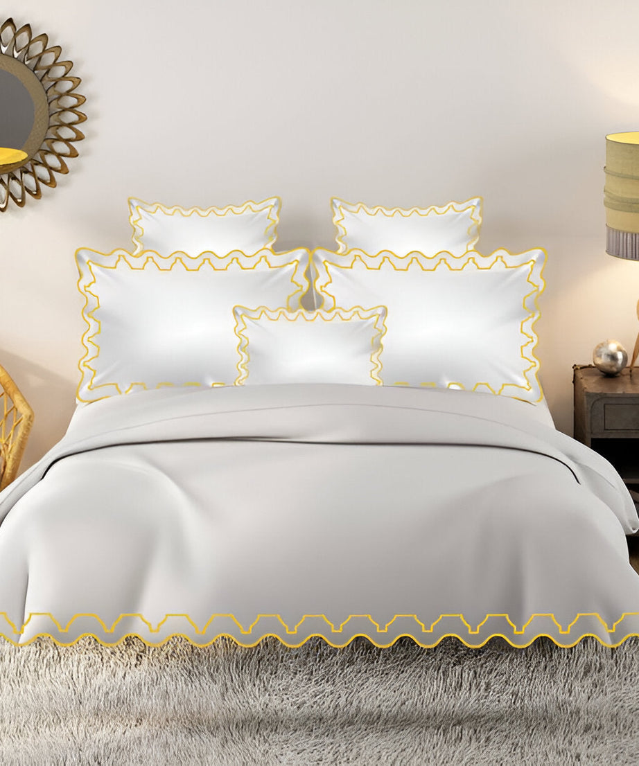 Imaginary Scallop 400TC Cotton Embroidery Sateen Solid Duvet Cover Set