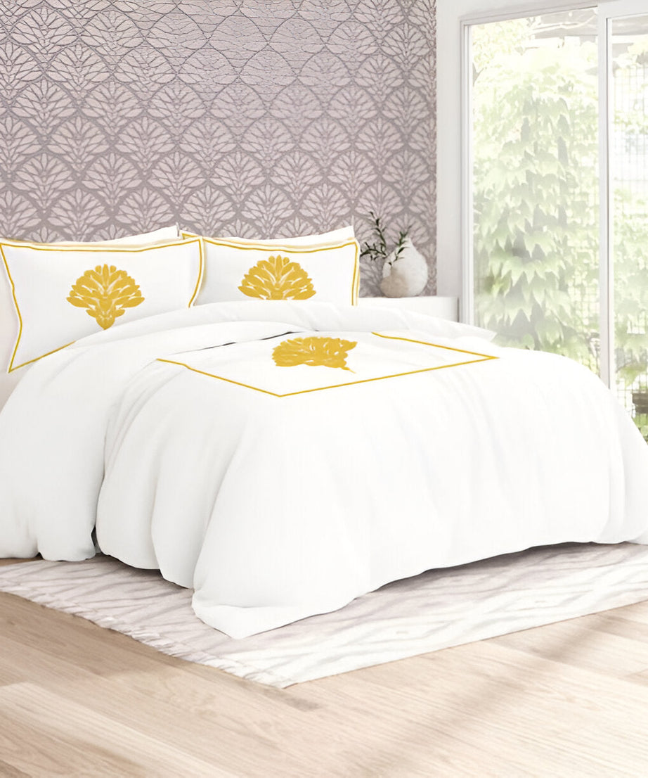 Leafy Embroidered Cotton Sateen Duvet Cover Set