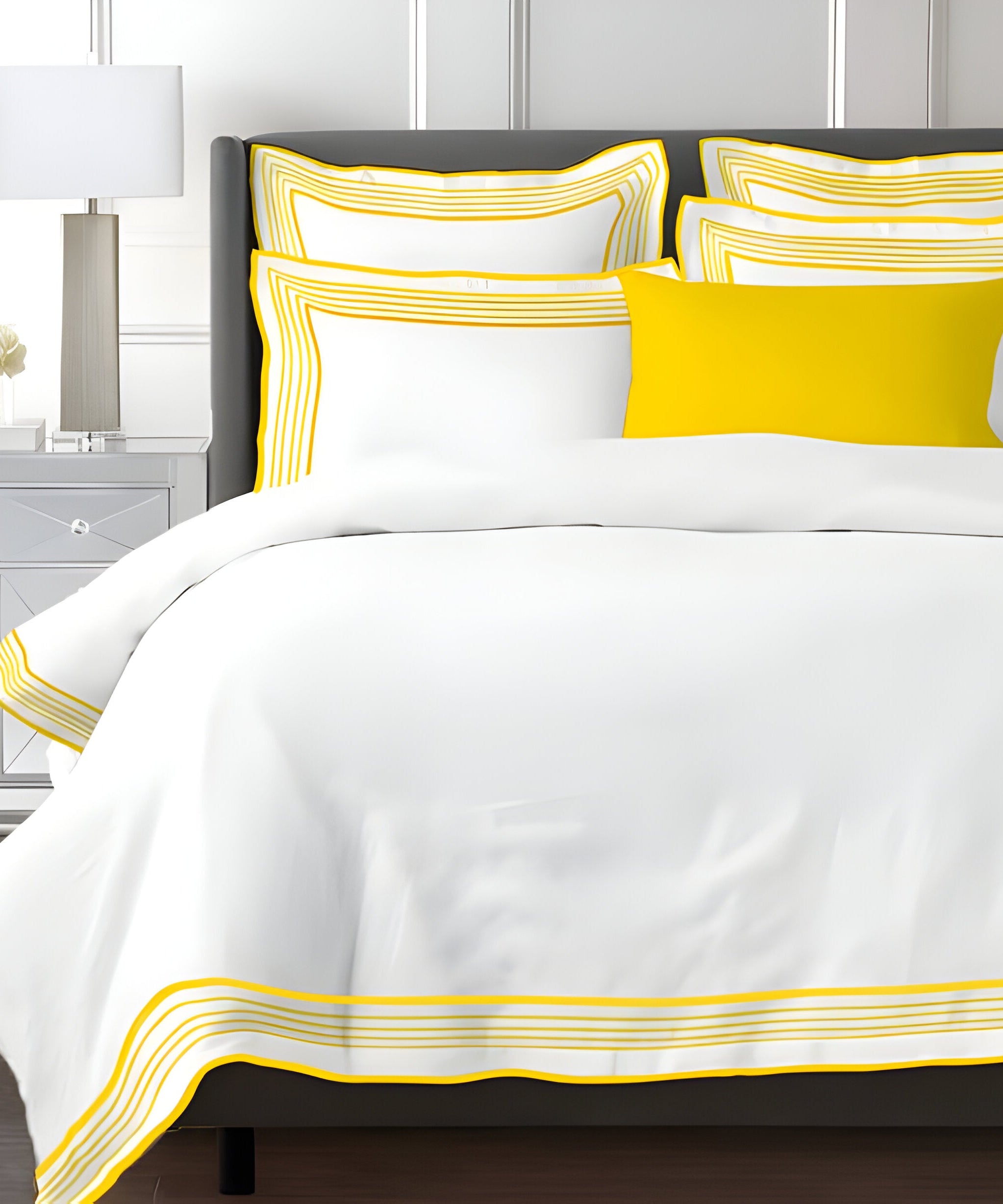 Smart Border 400TC Cotton Embroidery Sateen Solid Duvet Cover Set