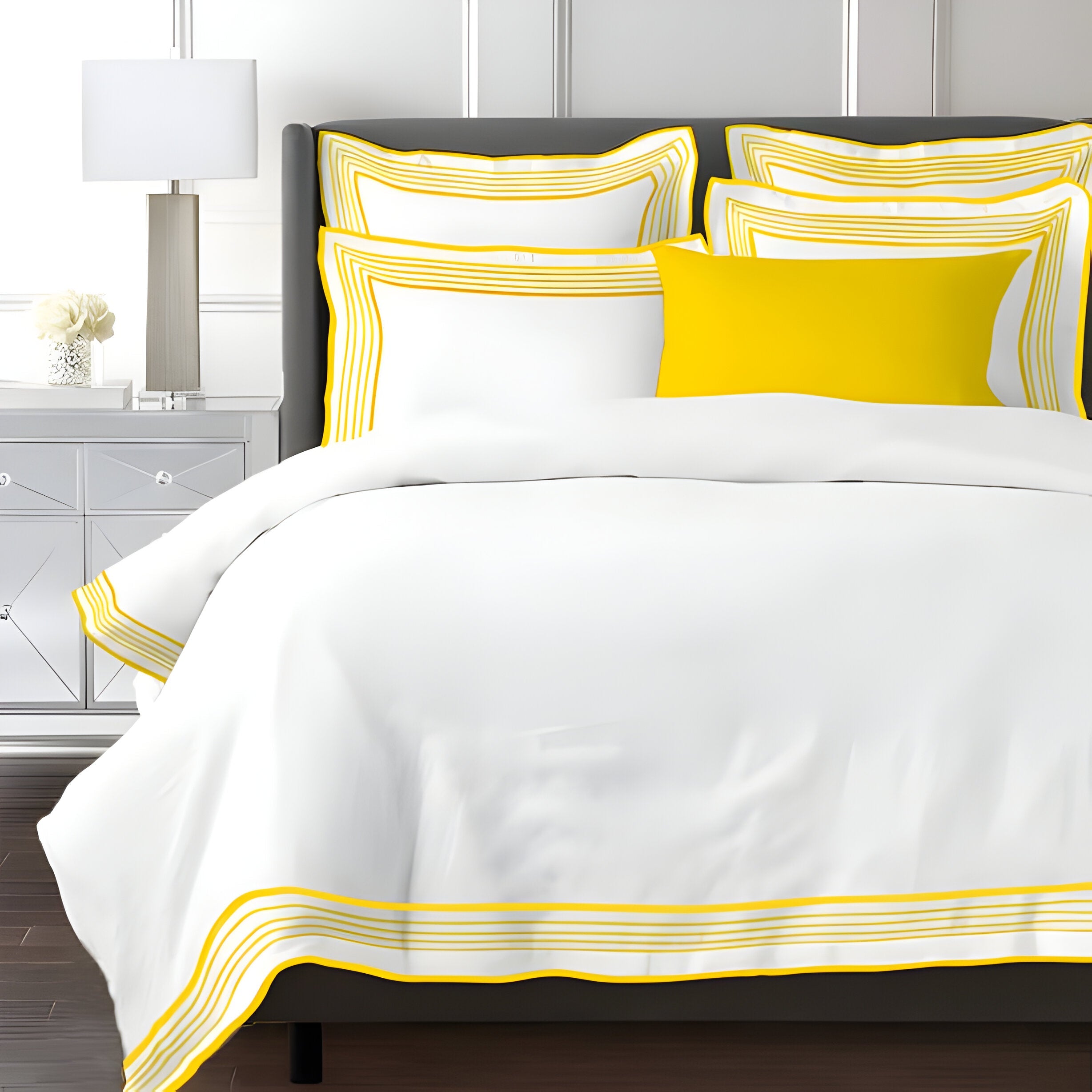 Smart Border 400TC Cotton Embroidery Sateen Solid Duvet Cover Set