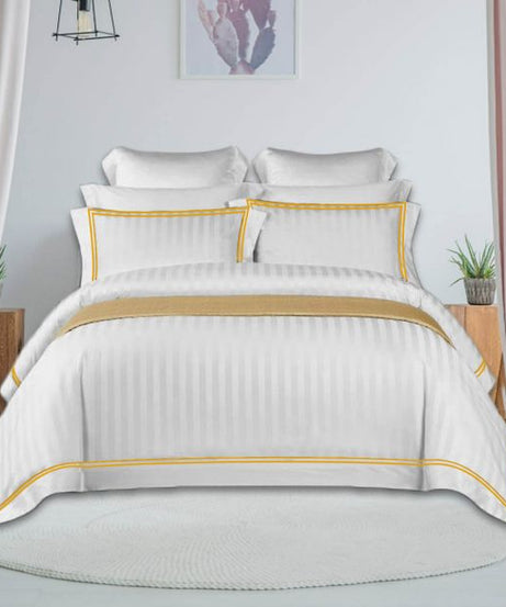 400TC Cotton Double Edge Embroidery Sateen Stripe Duvet Cover Set