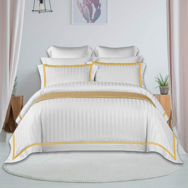 400TC Cotton Double Edge Embroidery Sateen Stripe Duvet Cover Set