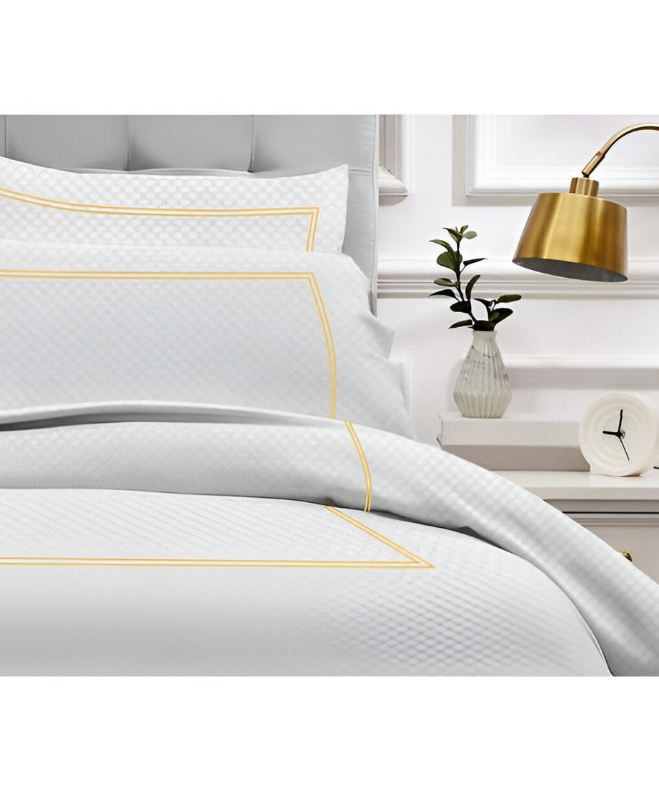 400TC Cotton Double Embroidery Sateen Microcheck Duvet Cover Set