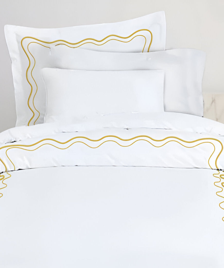 Double Wavy Embroidered Cotton Duvet Cover Set