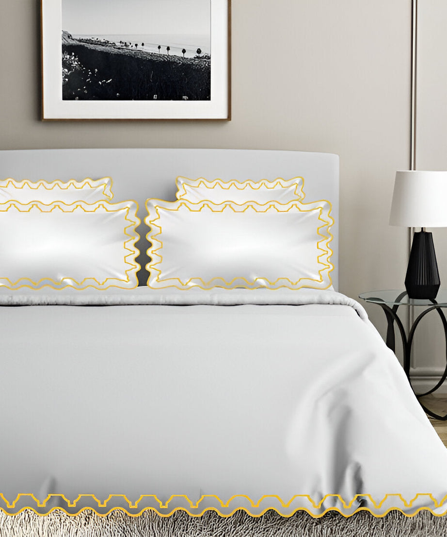Imaginary Scallop 400TC Cotton Embroidery Sateen Solid Duvet Cover Set
