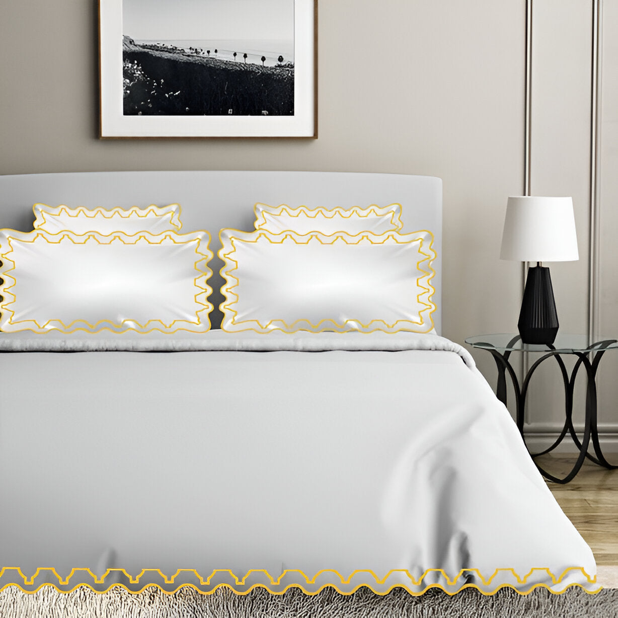 Imaginary Scallop 400TC Cotton Embroidery Sateen Solid Duvet Cover Set