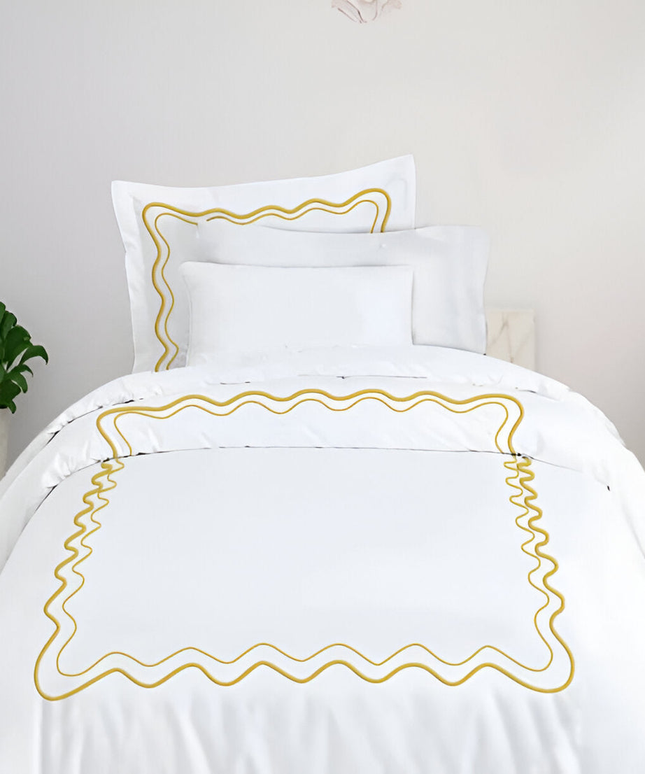Double Wavy Embroidered Cotton Duvet Cover Set