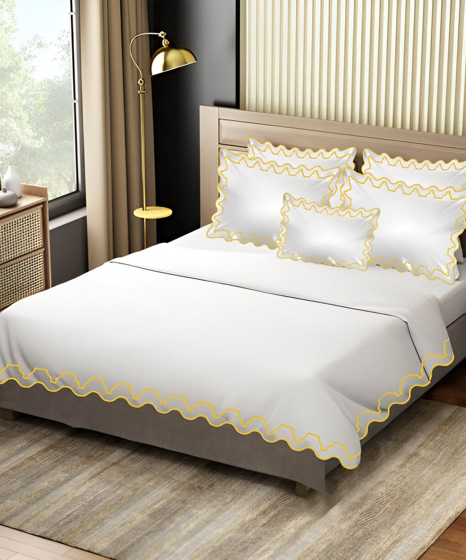 Imaginary Scallop 400TC Cotton Embroidery Sateen Solid Duvet Cover Set