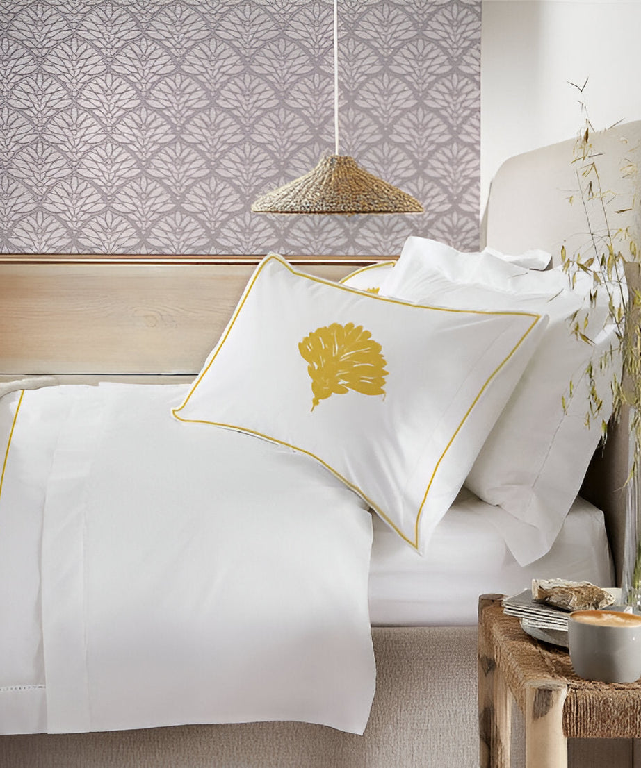 Leafy Embroidered Cotton Sateen Duvet Cover Set