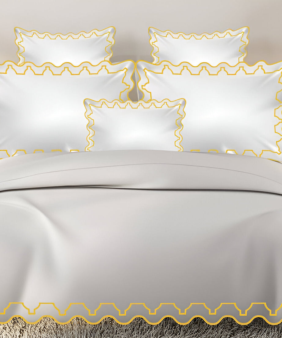 Imaginary Scallop 400TC Cotton Embroidery Sateen Solid Duvet Cover Set