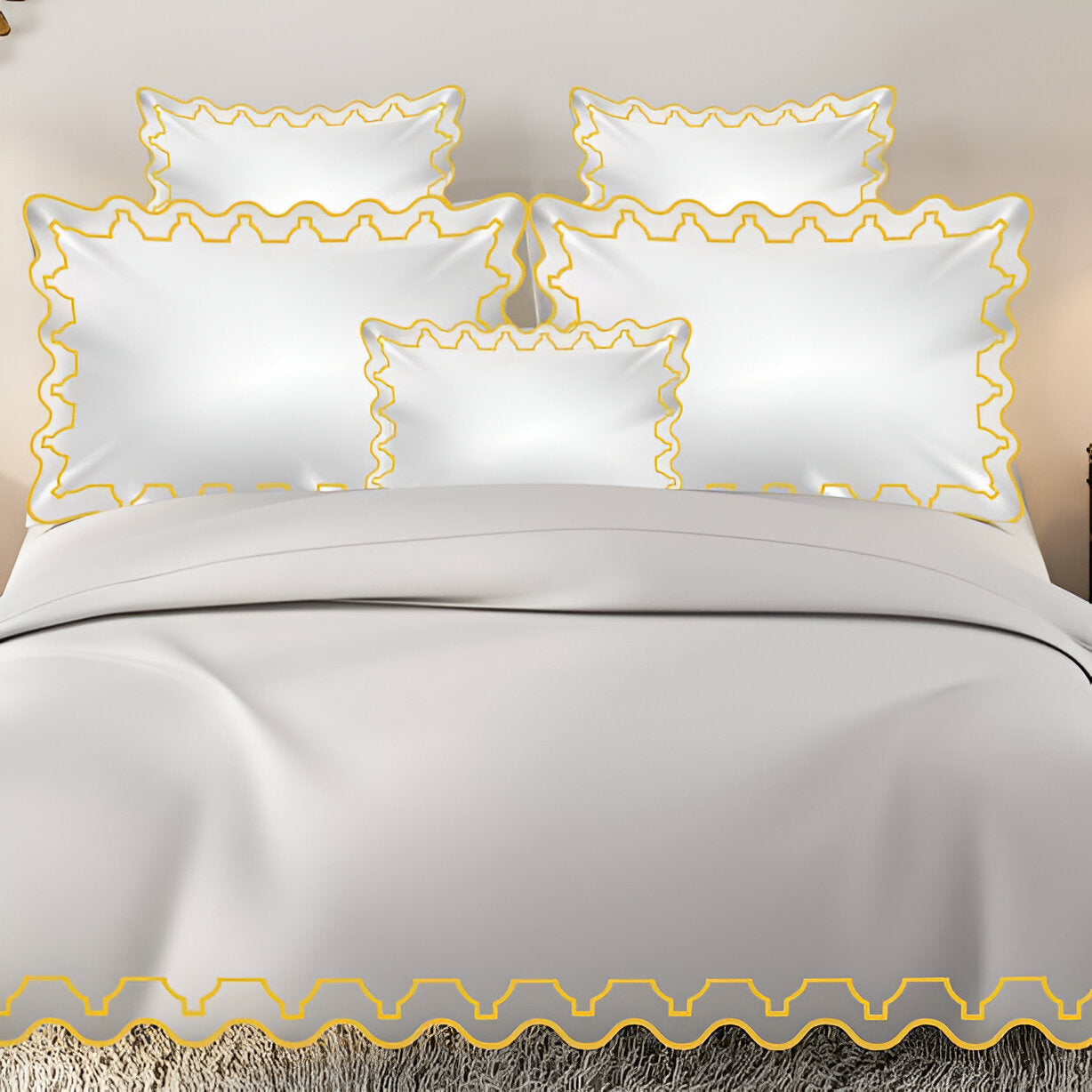 Imaginary Scallop 400TC Cotton Embroidery Sateen Solid Duvet Cover Set