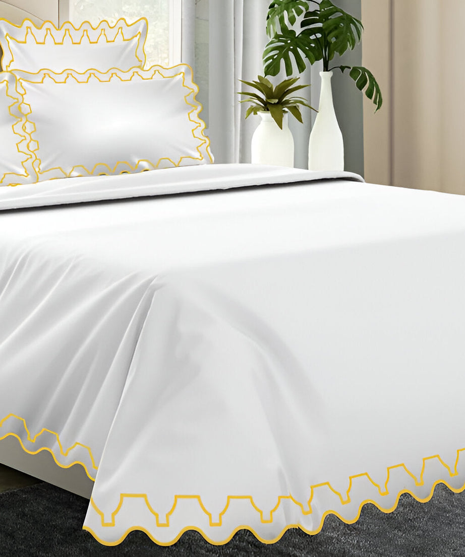 Imaginary Scallop 400TC Cotton Embroidery Sateen Solid Duvet Cover Set