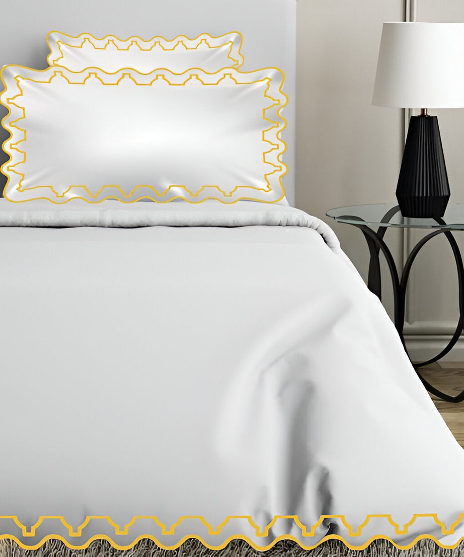 Imaginary Scallop 400TC Cotton Embroidery Sateen Solid Duvet Cover Set