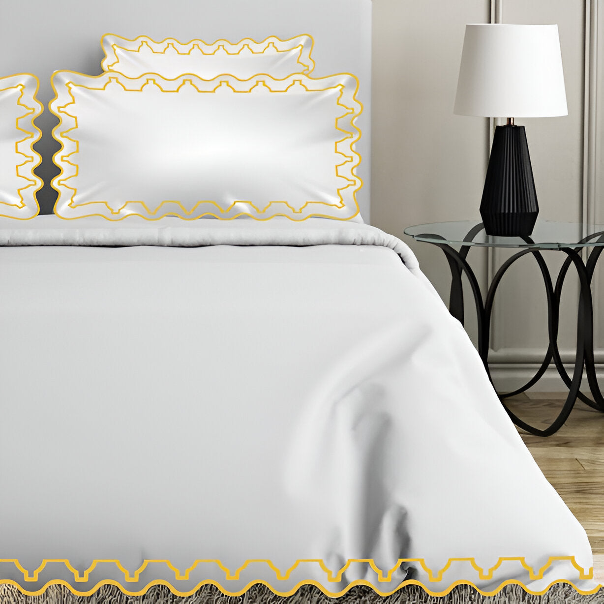 Imaginary Scallop 400TC Cotton Embroidery Sateen Solid Duvet Cover Set