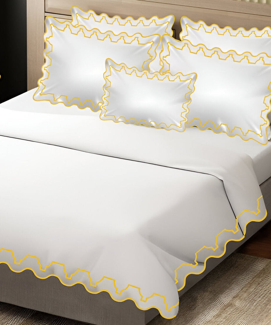 Imaginary Scallop 400TC Cotton Embroidery Sateen Solid Duvet Cover Set