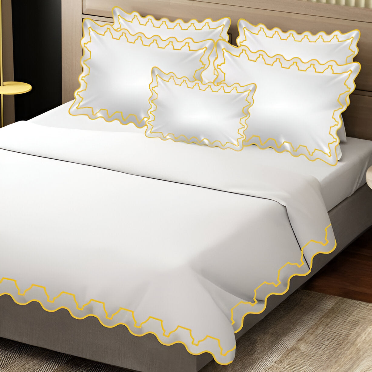Imaginary Scallop 400TC Cotton Embroidery Sateen Solid Duvet Cover Set
