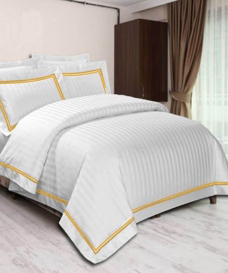 400TC Cotton Double Edge Embroidery Sateen Stripe Duvet Cover Set