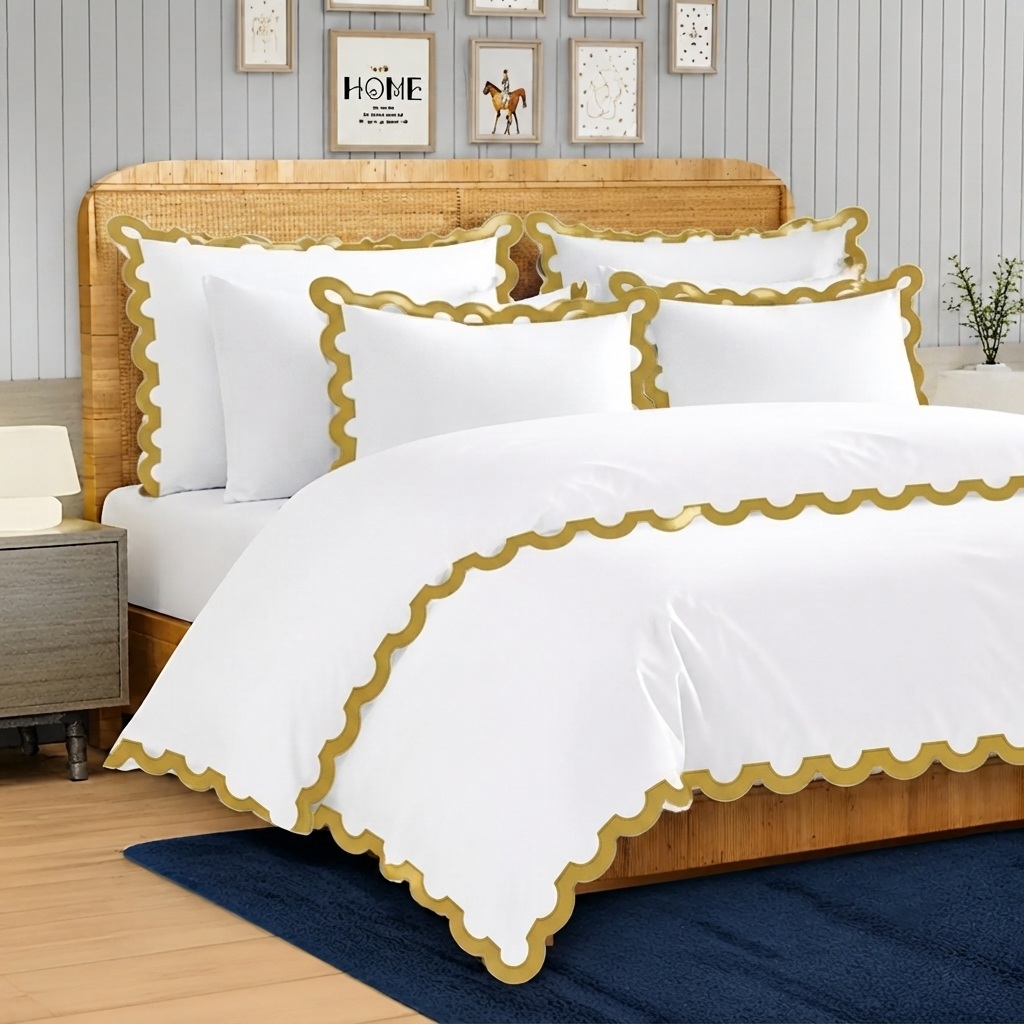 400TC U Shape Applique Embroidery Cotton Duvet Cover Set