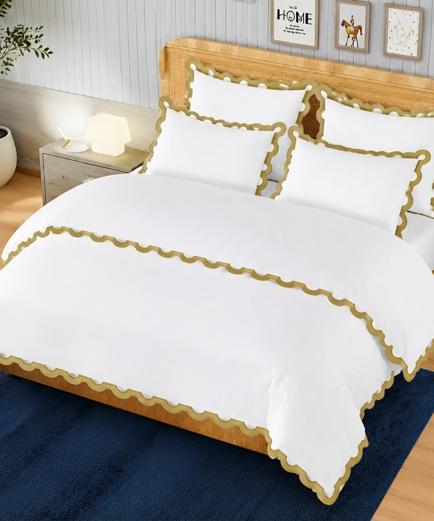 400TC U Shape Applique Embroidery Cotton Duvet Cover Set