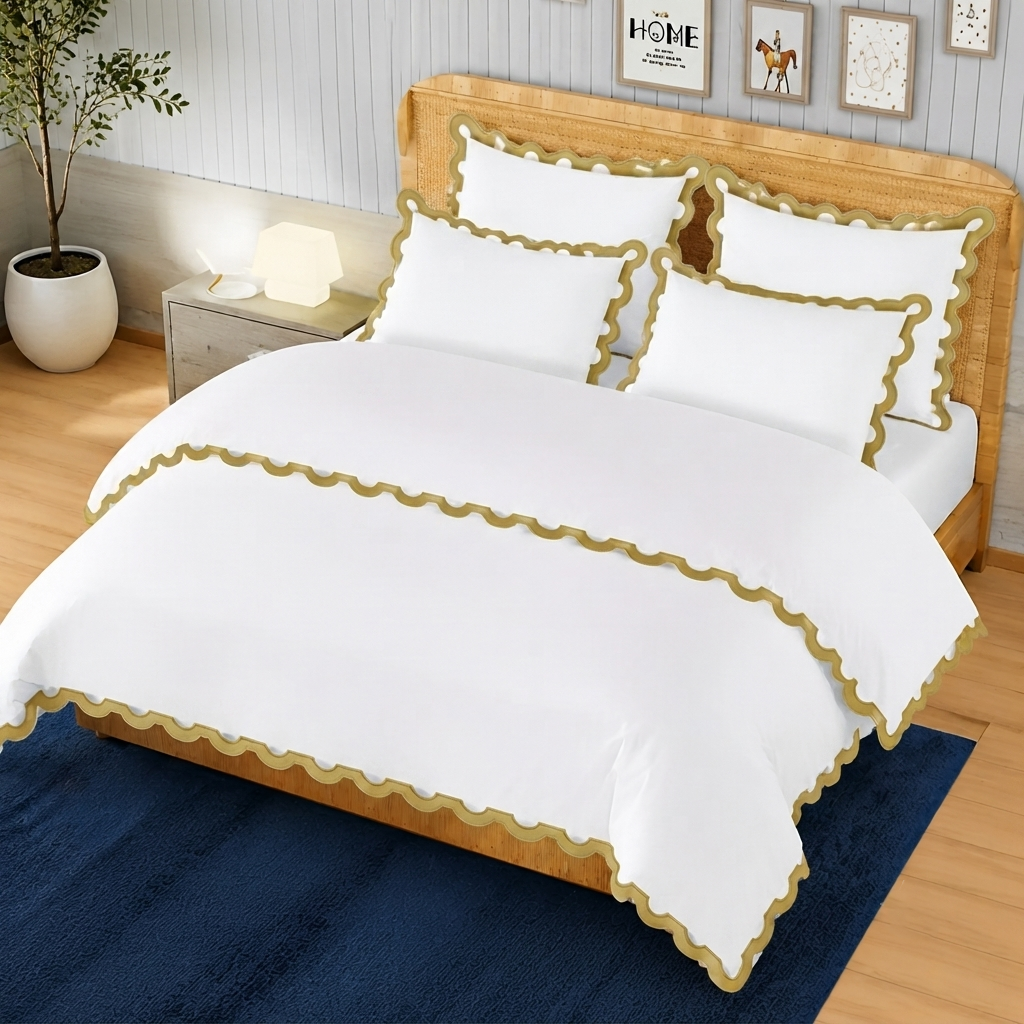 400TC U Shape Applique Embroidery Cotton Duvet Cover Set