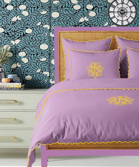 Monogram Lilac 400TC Cotton Small Scallop Embroidery Duvet Cover Set